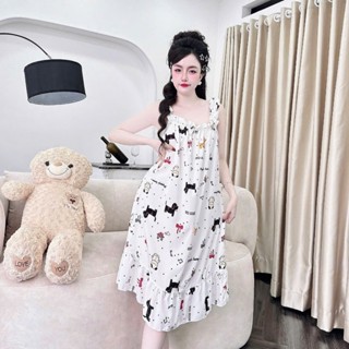  Đầm Ngủ Lụa Váy bầu Váy ngủ bèo chất cotton thoáng mát mềm mịn thấm hút mồ hôi form rộng kiểu dáng dễ thương-BALI 