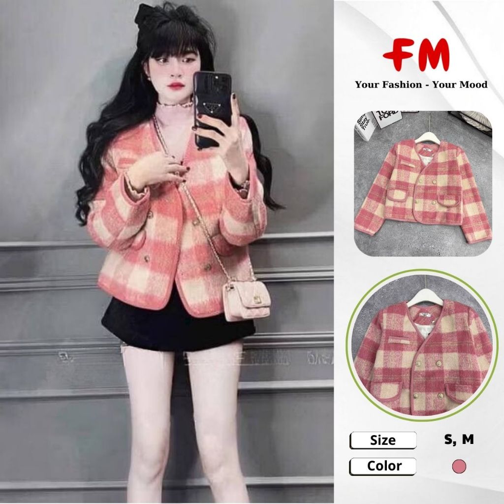 Áo Khoác Dạ Caro Nữ FMSTYLE – Thiết Kế 2 Nắp 4 Nút, Chất Dạ Dày Ấm, Phong Cách Hàn Quốc 25112459
