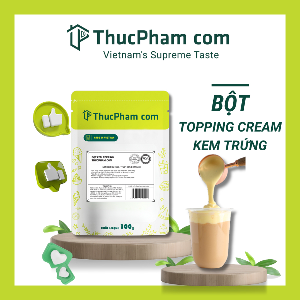 Bột Topping Kem Trứng, Kem Muối ThucPhamcom Dùng Để Topping Đồ Uống - Gói 100g
