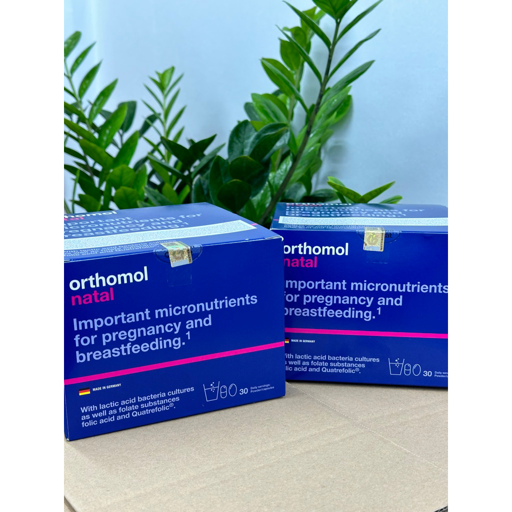 Vitamin bổ bầu Orthomol natal hộp cả viên nang và gói cho phụ nữ trước, trong và sau mang thai