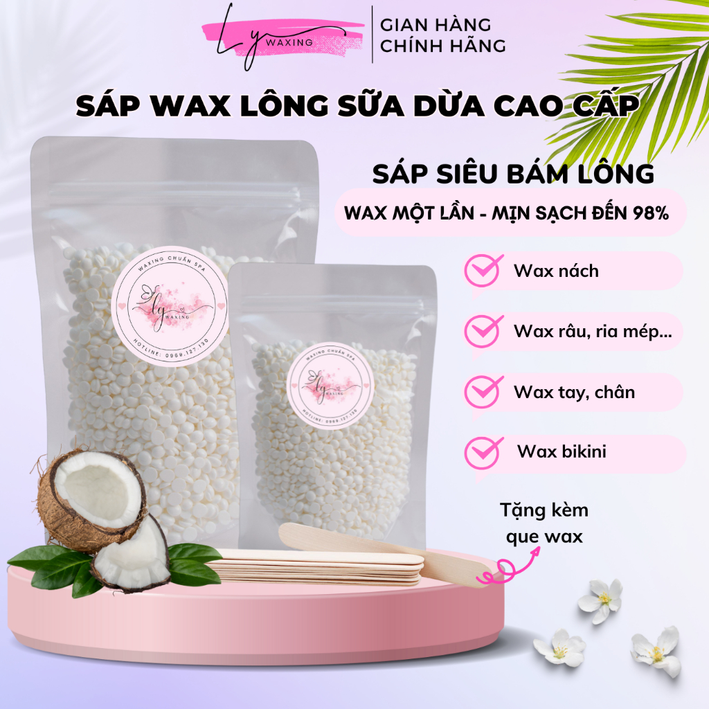 Sáp Wax Lông nóng hương Sữa Dừa Cao Cấp Premier nhập khẩu USA Siêu Bám Lông LY Waxing tặng que wax