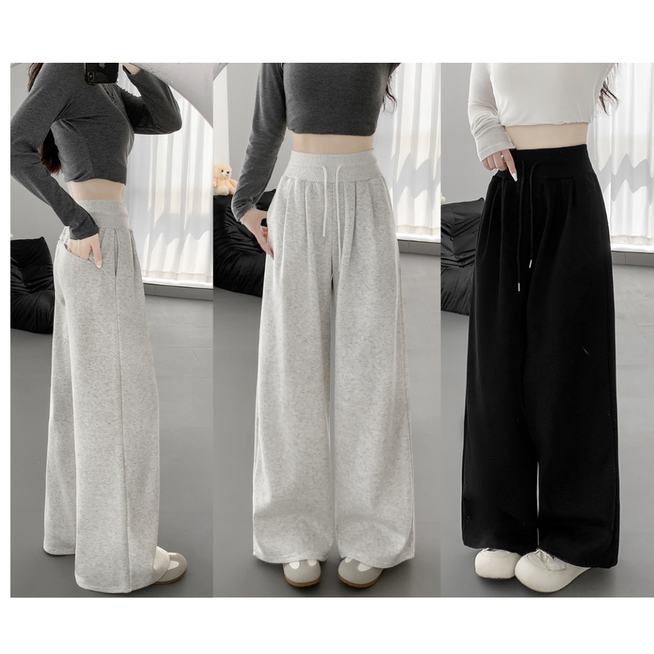 Quần Nỉ Ống Rộng Cạp Cao Chất Nỉ Hàn Mềm Mịn Hàng Loại 1 Chống Bai Xù - Quần Nỉ Dáng Suông Cạp Cao Hack Dáng