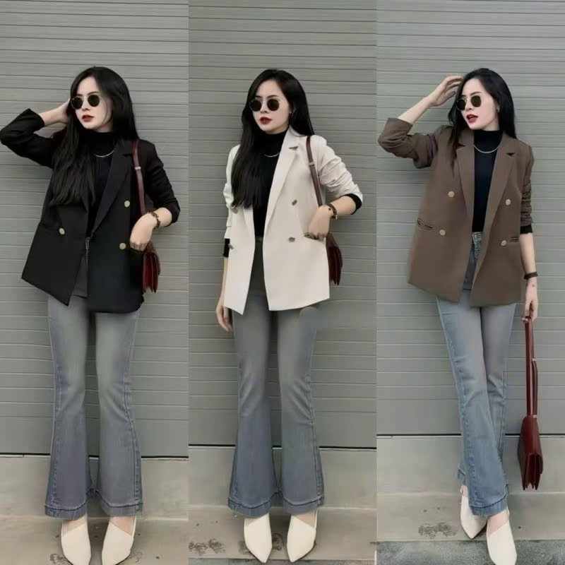 (BST Thu Đông): Khoác Kiểu Vest Blazer Đính 4 Khuy Đồng Dáng Lỡ Chất Ép Mùng 4 Màu-Ảnh Thật Lollaye