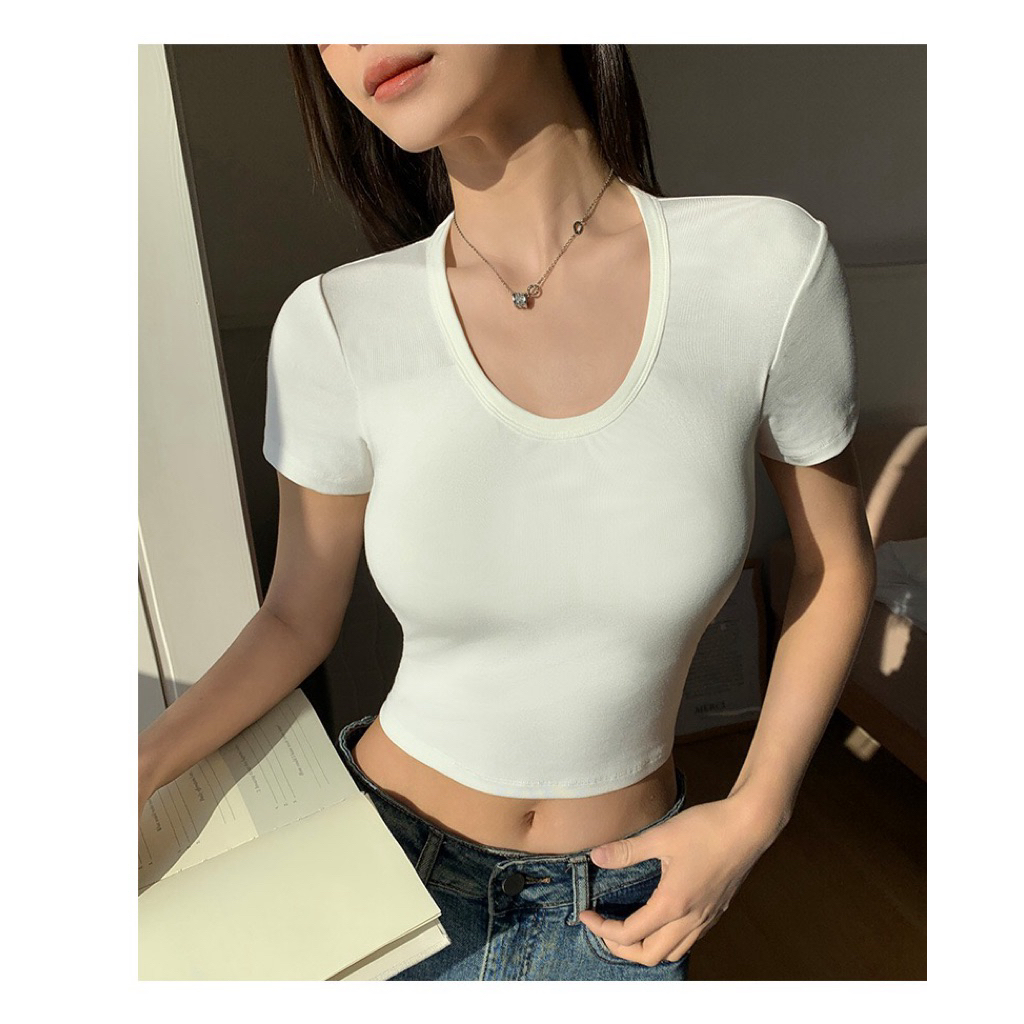 BOOCHIC Áo Phông Ngắn Tay Cotton Zip Có Mút Ngực | BigBuy360 - bigbuy360.vn