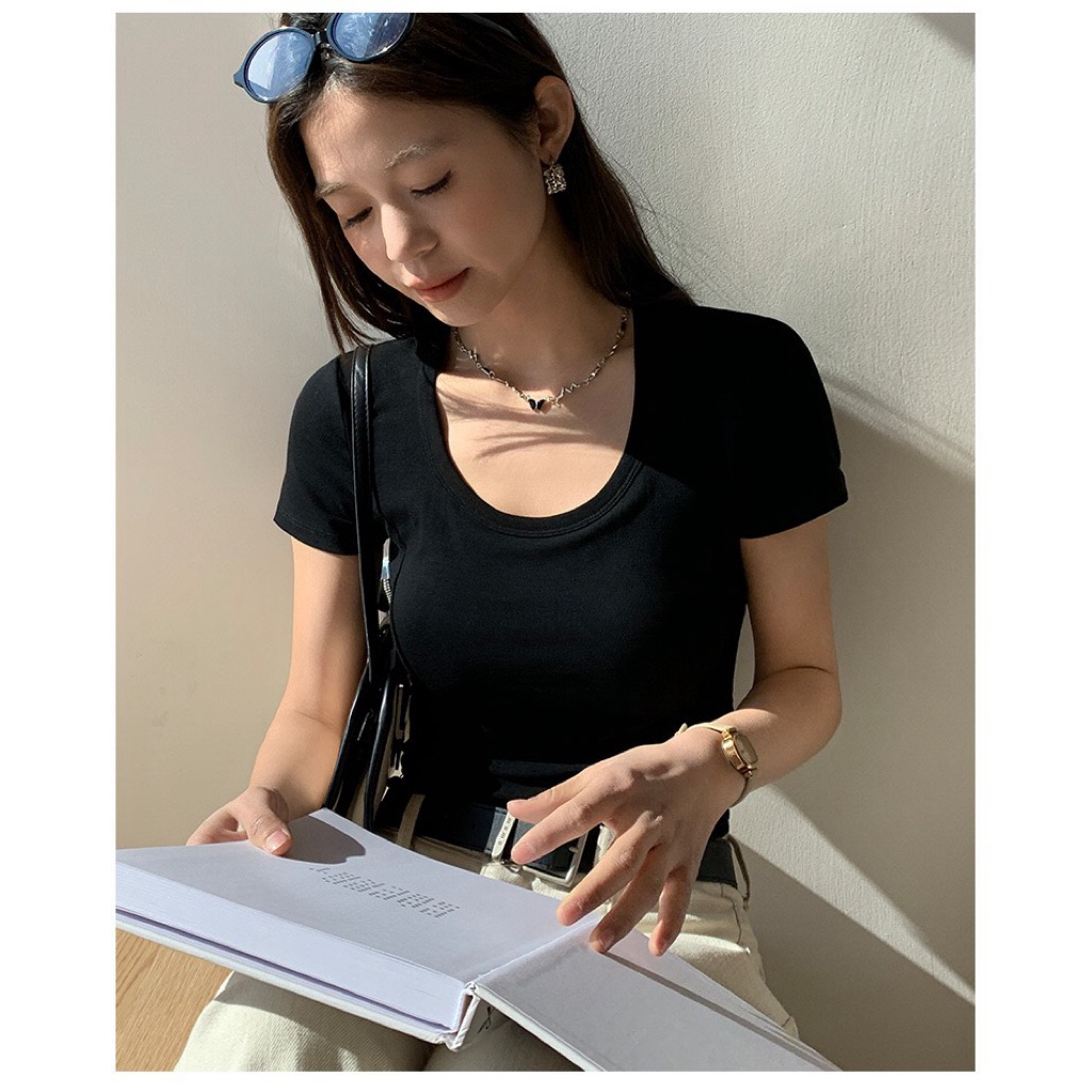 BOOCHIC Áo Phông Ngắn Tay Cotton Zip Có Mút Ngực | BigBuy360 - bigbuy360.vn