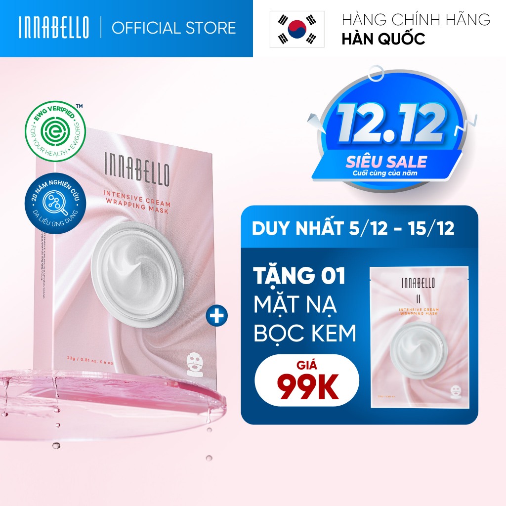 Mặt nạ bọc kem Innabello Intensive Cream Wrapping Mask, Hộp 6 mặt nạ dưỡng ẩm phục hồi da