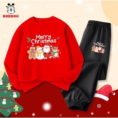Set đồ thu đông bé trai, bé gái BOBDOG chất thun cotton co giãn in hình noel cute TW-KS123