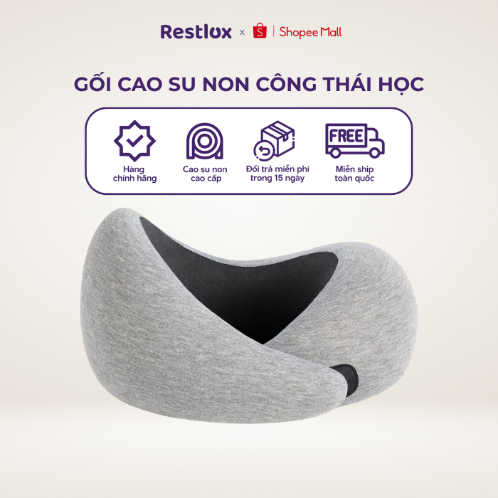 Gối Cao Su Non Cao Cấp RESTLUX RGC06 Kê Cổ Chữ U Công Thái Học Chất Liệu Vỏ Polyesster Có Túi Đựng