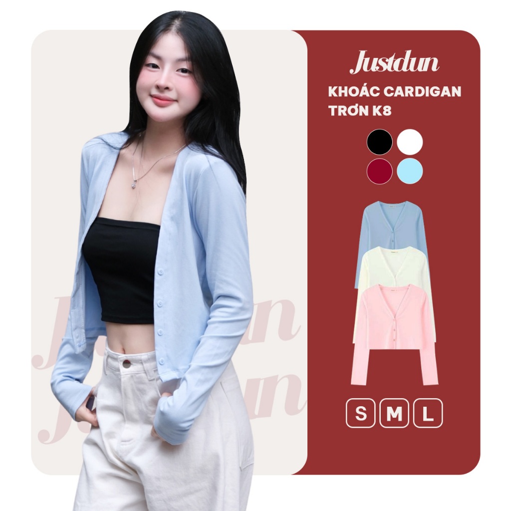Áo Khoác Cardigan Basic Trơn Nữ JUSTDUN K8 - Dáng Rộng Ôm Vừa, Nhiều Màu, Cotton Mịn, Mềm Mại