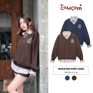  Áo Sweater Bycamcam Layer Cổ Sơ Mi Caro Form Rộng Unisex Phong Cách Retro ASWD302 