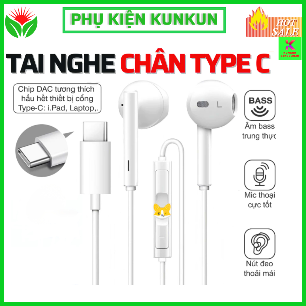 Tai Nghe có dây chân Type C dành cho Samsung Oppo Xiaomi có hỗ trợ mic nghe gọi, âm thanh bass siêu chất.