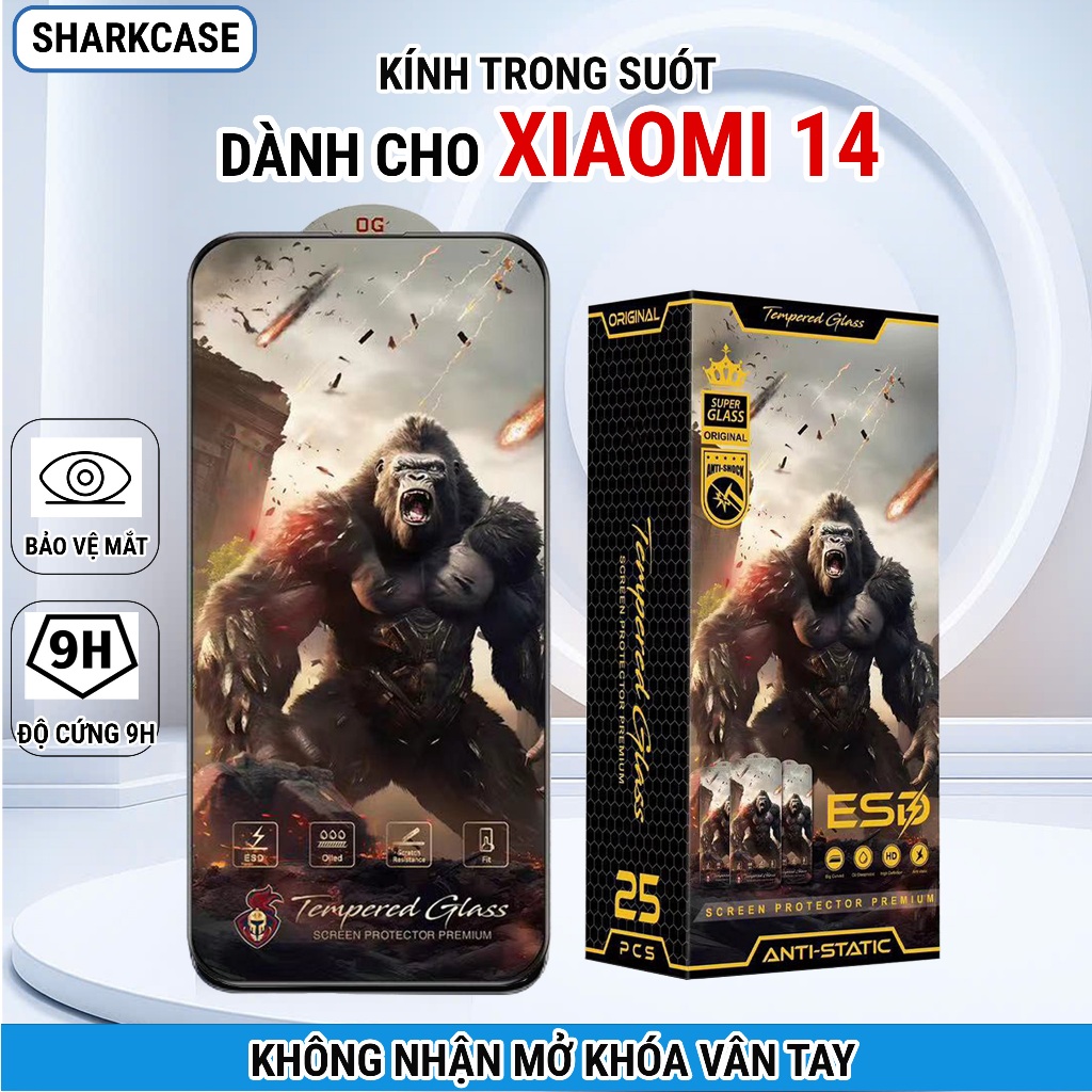 Kính cường lực Xiaomi 14 trong suốt không nhận vân tay full màn bảo vệ màn hình dt shark case