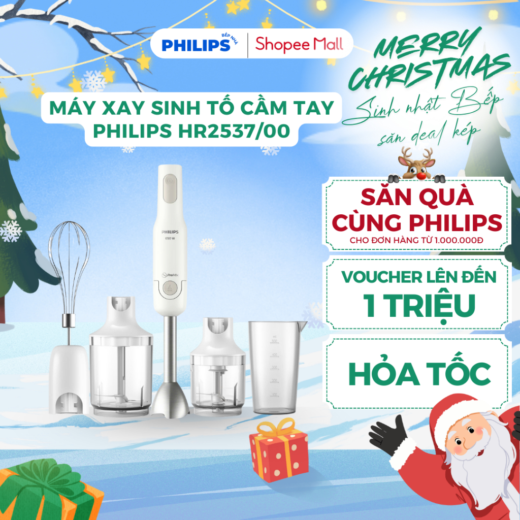 Máy Xay Sinh Tố Cầm Tay PHILIPS HR2537 00 - Máy xay mini xay thịt đồ ăn dặm gia vị đánh trứng 