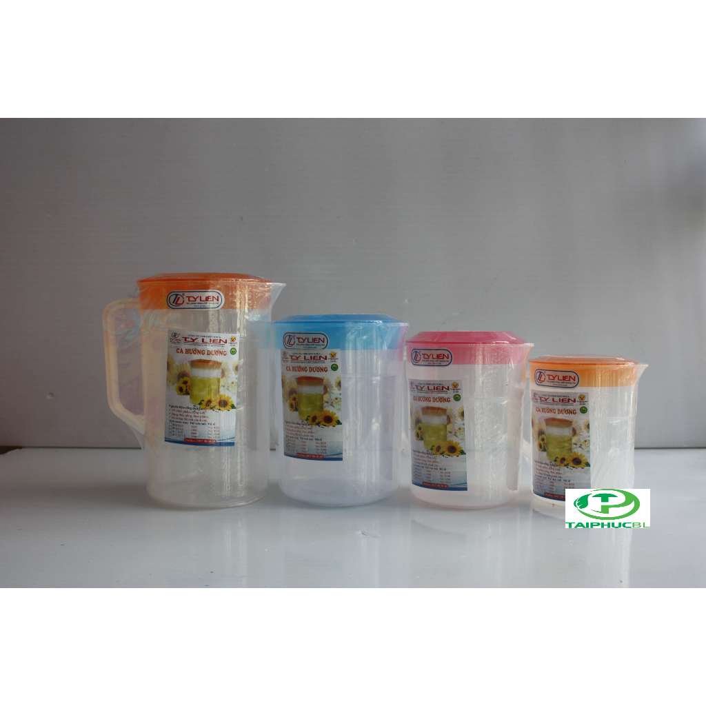 Ca trà đá nhựa hướng dương trắng trong nắp màu - TÝ LIÊN - 1 lít,1 lít 5,2 lít,2 lít 5