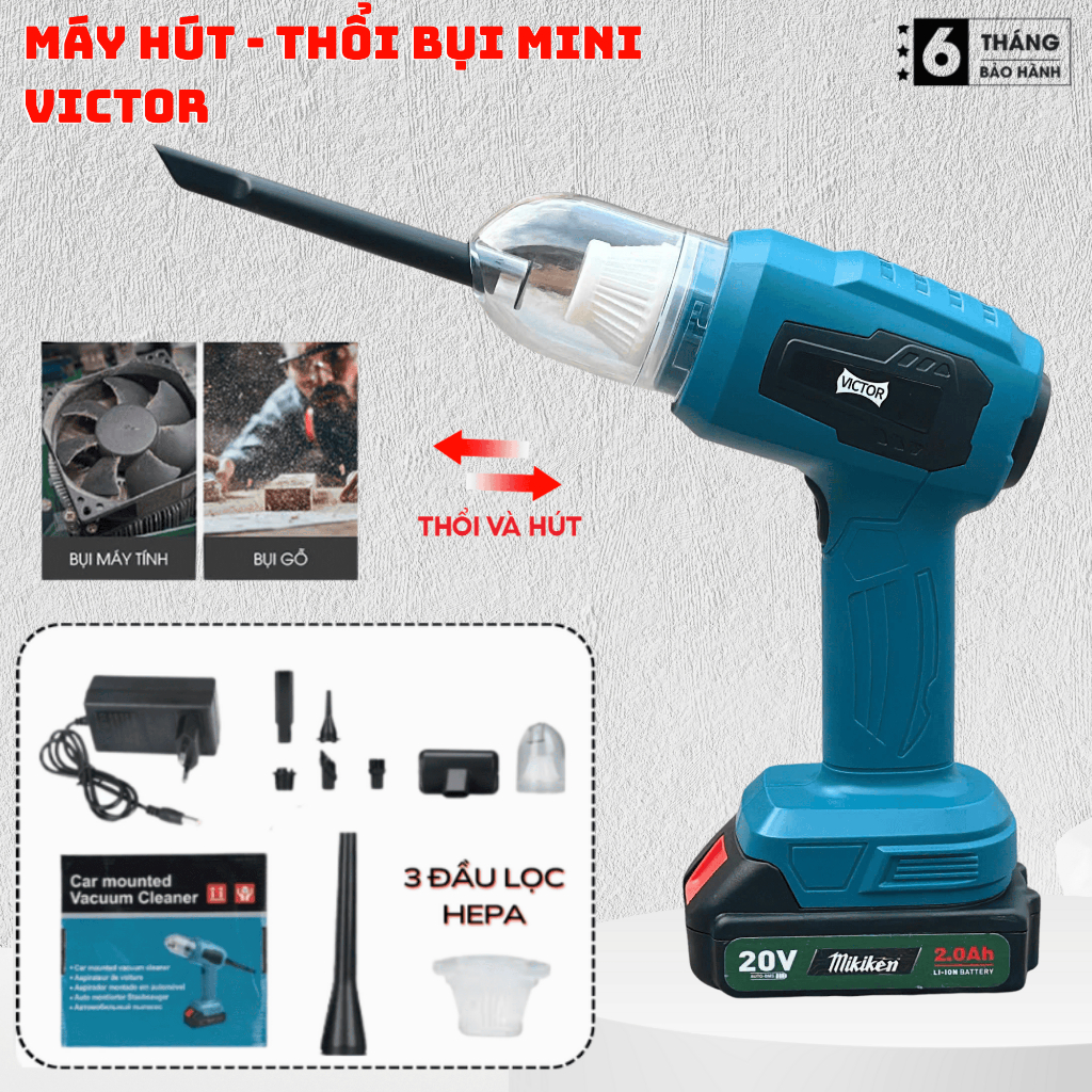 Máy Hút Bụi Pin Mini Cầm Tay Victor VT - 07L 2 Chức Năng Thổi Hút Linh Hoạt Chân Pin Phổ Thông Bảo Hành 6 Tháng