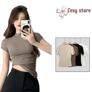 Áo thun nữ trơn Cesy, Áo cổ leo ôm body nữ 265