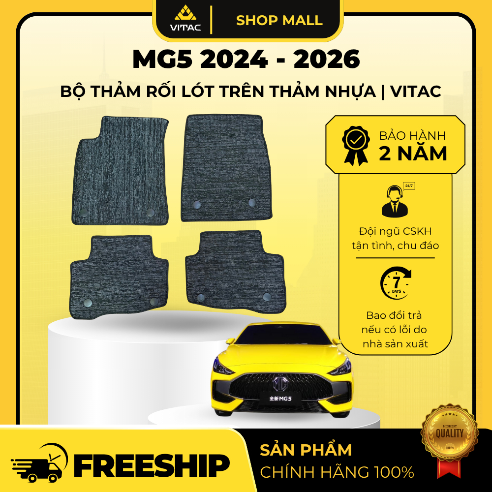 VITAC MALL - BỘ THẢM RỐI LẮP TRÊN SÀN NHỰA 5D XE Ô TÔ MG MG5 2024-2026 CÓ CHỐT RỐI (4 TẤM/BỘ)