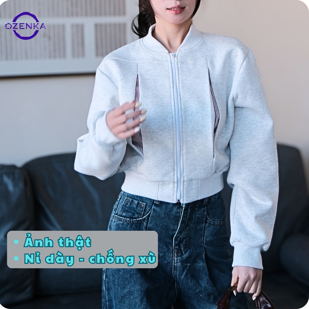 Áo khoác nỉ croptop nữ mùa đông đẹp ozenka - áo kiểu bomber ngắn sang chảnh phong cách hàn quốc màu 
