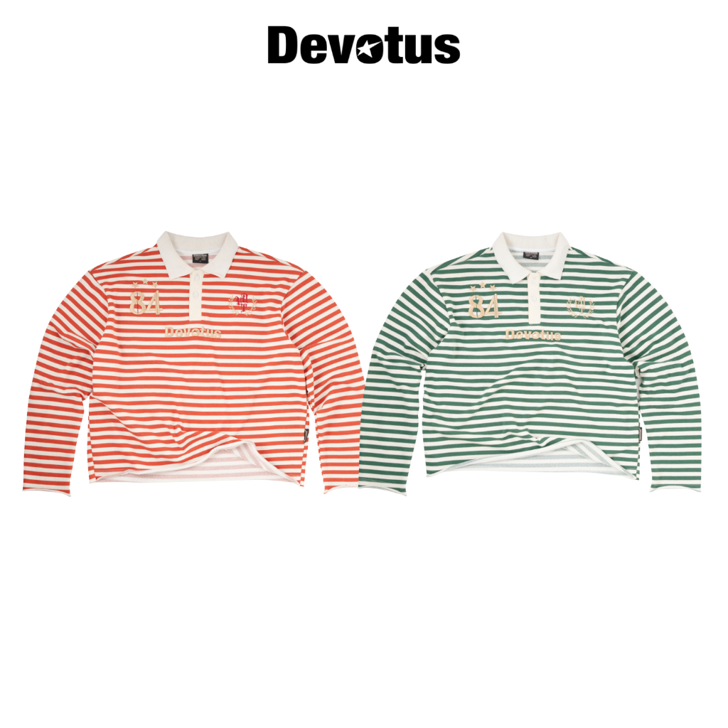 ÁO POLO TAY DÀI nỉ chân cua kẻ sọc form boxy Devotus Local Brand Unisex - 84 STRIPED LONGSLEEVE POLO