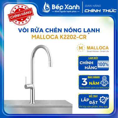 [CHÍNH HÃNG] Vòi rửa chén nóng lạnh Malloca K2202-CR - Đồng mạ chrome cực đẹp - Bảo Hành 3 Năm