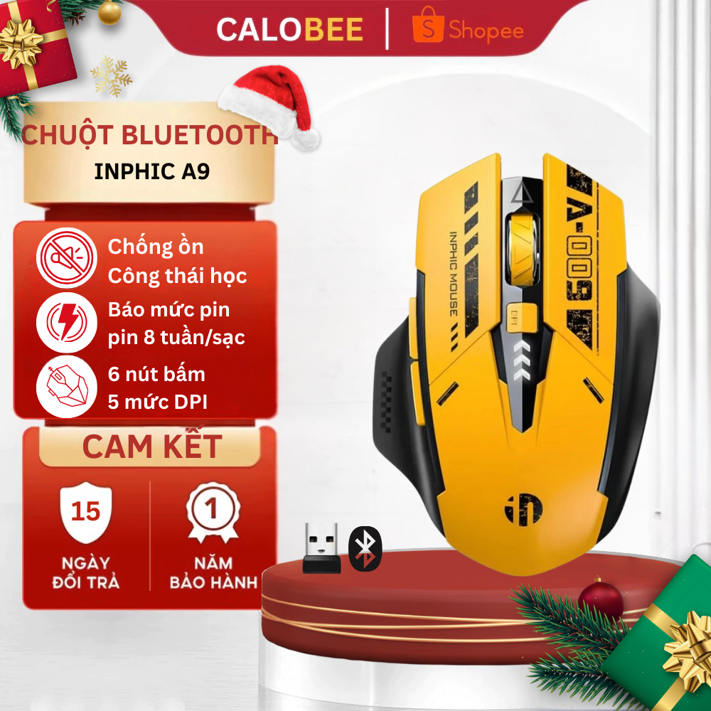 Chuột không dây bluetooth Gaming INPHIC A9 sạc nhanh, pin trâu, silent, led hiển thị pin, điều chỉnh