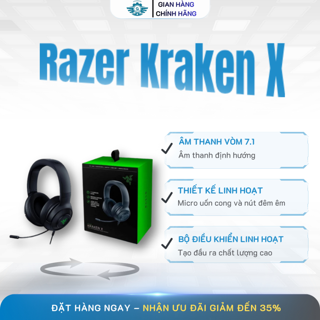 🎧Razer Kraken X Essential- Tai nghe Gaming Razer Jack 3.5mm Âm Vòm 7.1, Mic Chống Ồn, Siêu Nhẹ