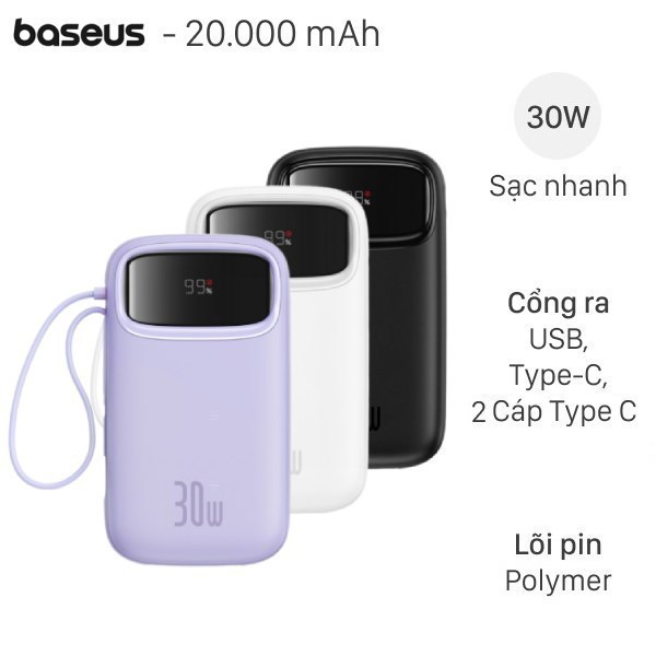 Thanh lý SDP Polymer 20000mAh Type C PD 30W Baseus Qpow 2 PPQD4-20C kèm Cáp Type C ( Like New )