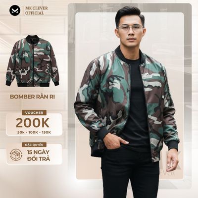 Áo khoác nam bomber MK CLEVER Rằn Ri chất liệu vải gió trần bông dày dặn, giữ ấm tốt, trẻ trung