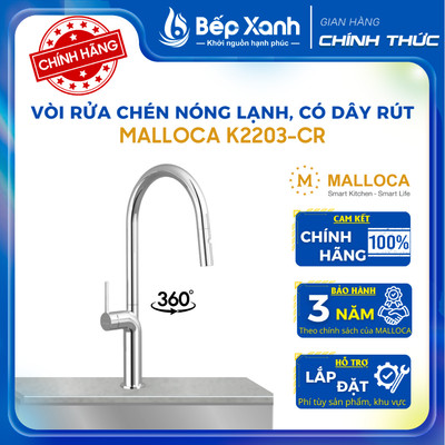 Vòi rửa chén nóng lạnh Malloca  K2203-CR - Chất liệu Đồng thau mạ Chrome cực đẹp