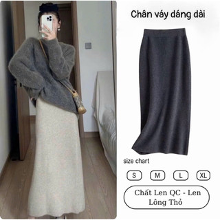   DEAL HOT - 2 Phiên Bản Chiều Dài  Chân Váy Dáng Dài Midi Xẻ Sau Dáng A Chất Thun Len Lông Thỏ Siêu Hot 