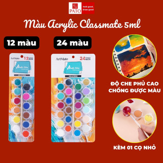  Bộ 12 24 Màu Acrylic 5ml Tô Tượng ARTMATE Dạng Hũ Tiện Lợi Cho Bé Kèm 1 Cọ Vẽ Độ Che Phủ Cao Chồng Được Màu Màu Tươi 