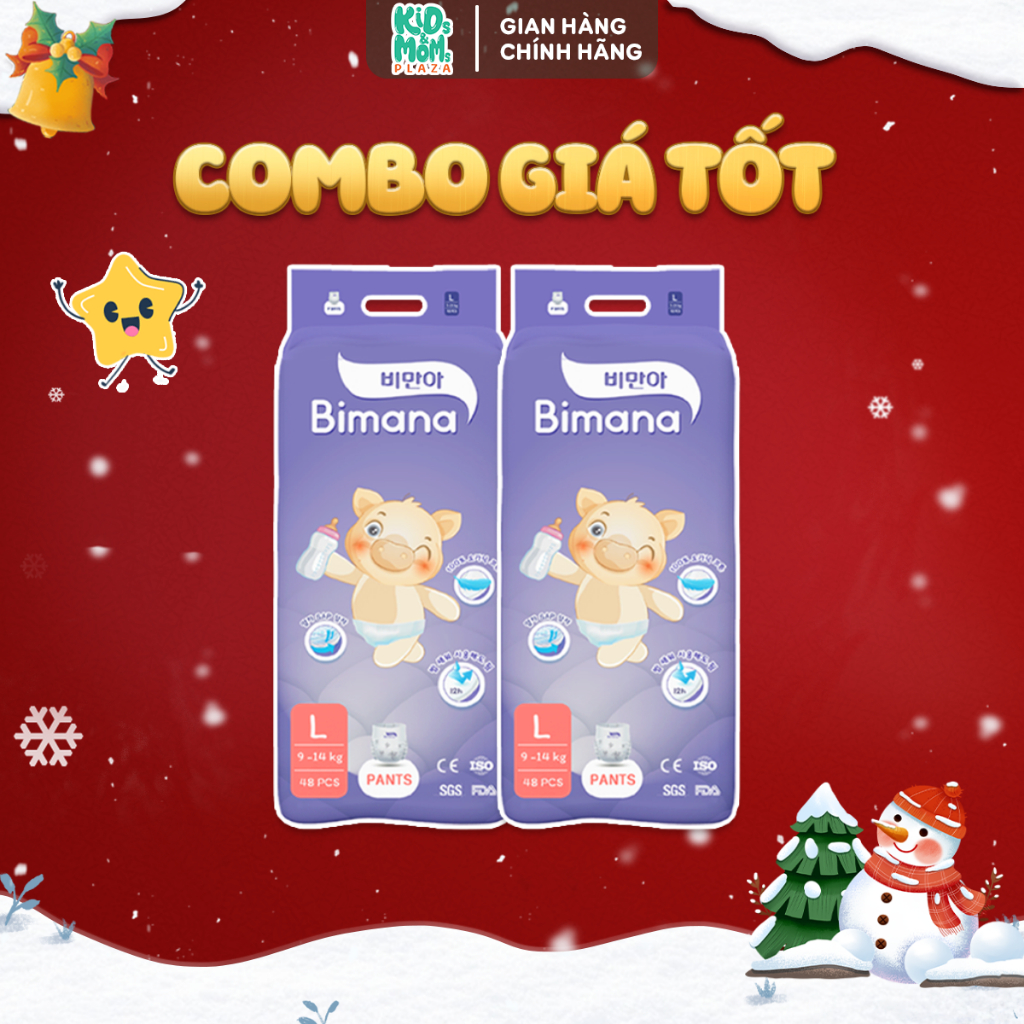 (2BM) [GIÁ SIÊU TỐT] COMBO 2 bịch tã/bỉm quần/dán Bimana Hàn Quốc siêu mềm mại, thấm tốt