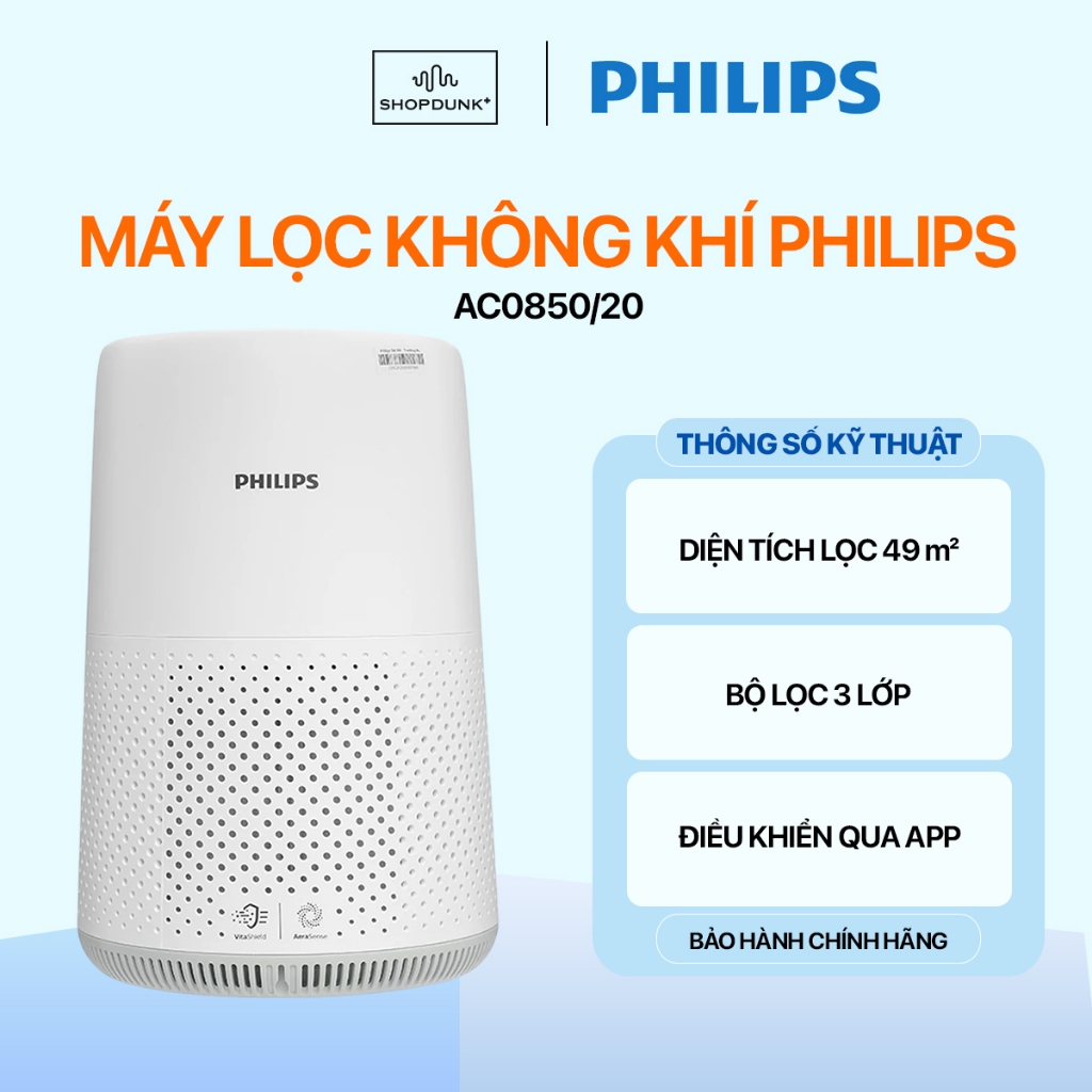 Máy Lọc Không Khí Philips AC0850/20 Lọc Không Khí Diện Tích 49m2 Chính Hãng