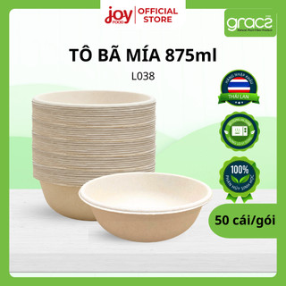 50 tô  bát dùng 1 lần từ bã mía Gracz Thái Lan 875ml đựng bún miến cháo phở  + Nắp PET L038 