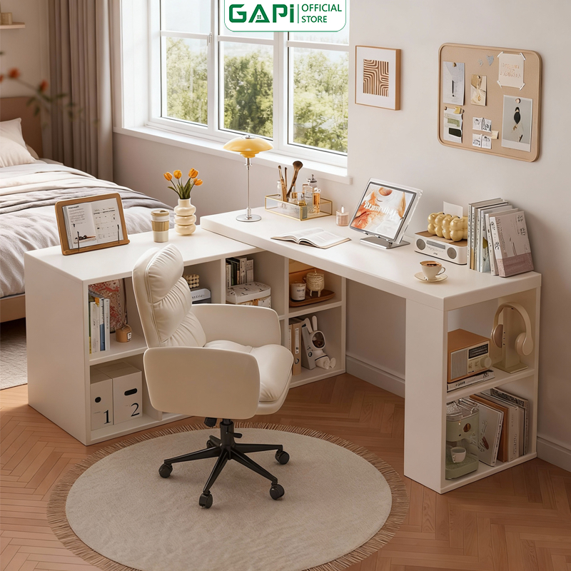 Bàn làm việc kèm kệ để đồ thông minh thiết kế xoay 360 độ thương hiệu GAPI - GP368