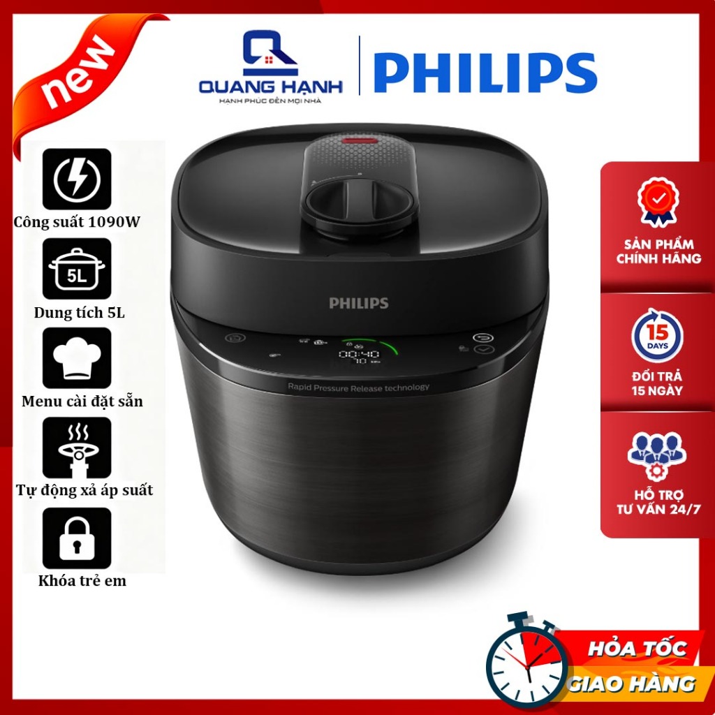 Nồi Áp Suất Điện Philips HD2151 dung tích 5L – Công Suất 1090W, Nấu Nhanh, Bảo Hành Chính Hãng HD215