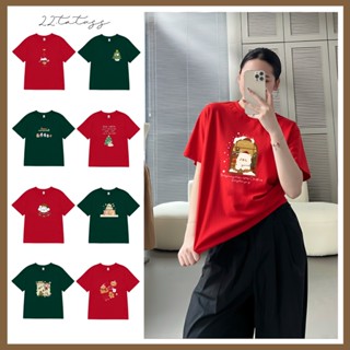   GIÁNG SINH  Áo thun form rộng tay lỡ áo thun UNISEX phông nam nữ đỏ xanh rêu 