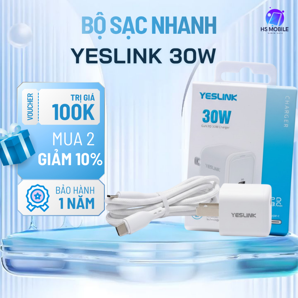 Bộ sạc nhanh Yeslink 30w kèm dây dù C TO C cho ip 15 16 promax