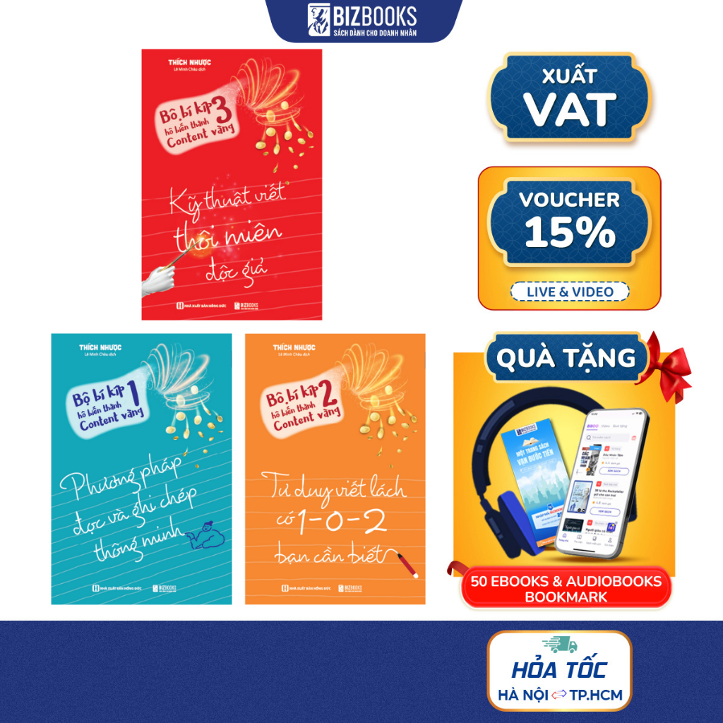 Sách Bí Kíp Hô Biến Thành Content Vàng - Tập 1, 2, 3: Phương Pháp Đọc Và Ghi, Tư Duy Viết, Kỹ Thuật 