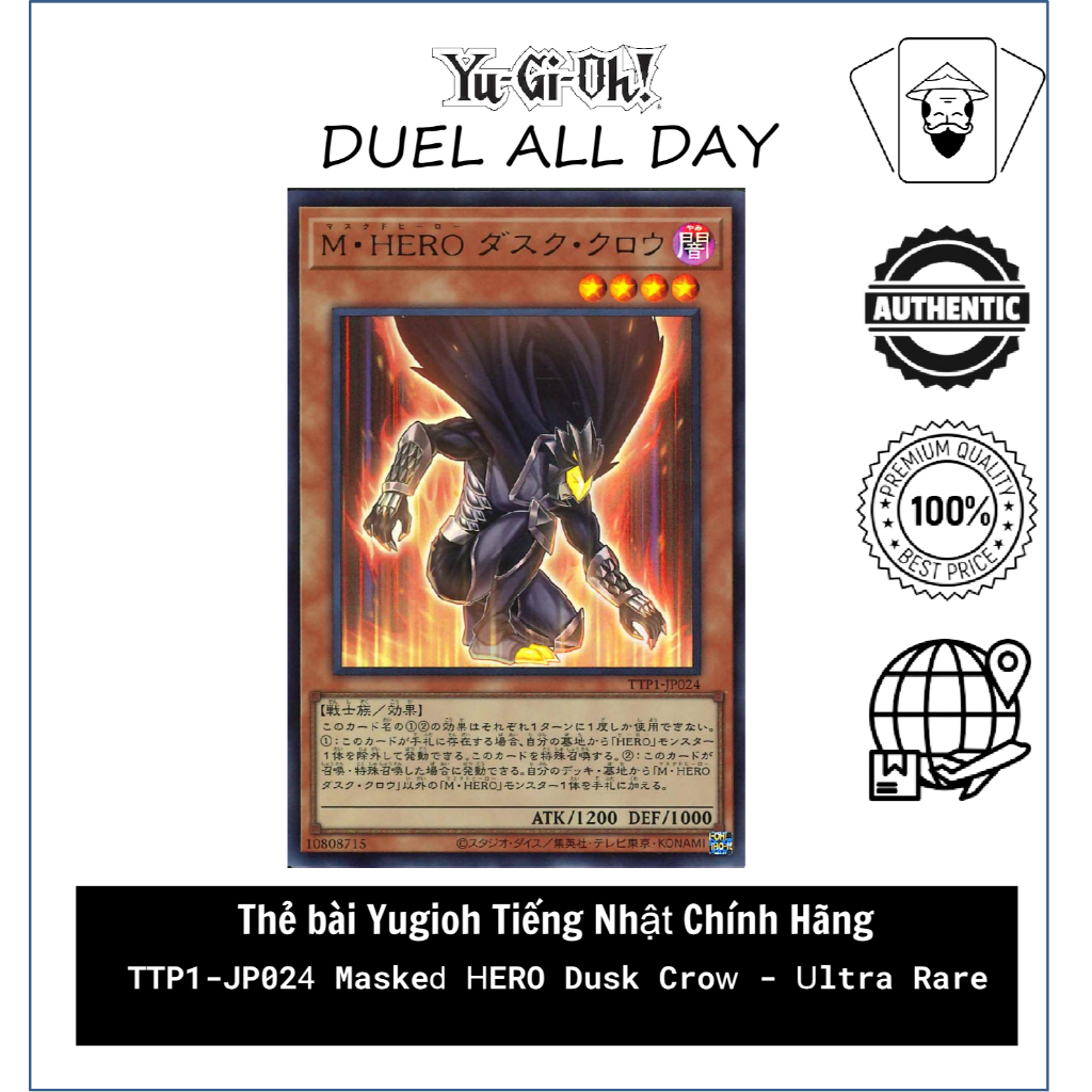 Thẻ Bài Yugioh Tiếng Nhật Chính Hãng: TTP1-JP024 Masked HERO Dusk Crow - Ultra Rare