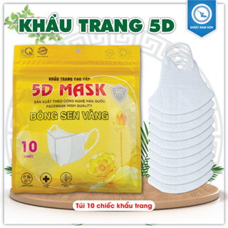  KHẨU TRANG 5D Bông Sen Vàng 3 Lớp Người Lớn Màu Trắng  Túi 10 Chiếc  