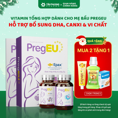 TPBVSK PregEU Hỗ trợ Bổ sung DHA, Canxi & Vi Chất Cho Bà Bầu, Phụ Nữ Mang Thai Và Cho Con Bú 60 Viên/2 Lọ