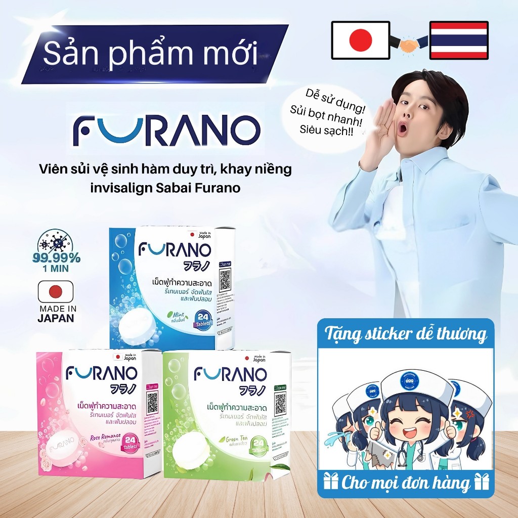 Hộp viên sủi làm sạch khay niềng răng, hàm duy trì Sabai Furano, chỉnh nha trong suốt invisalign Sabai Care