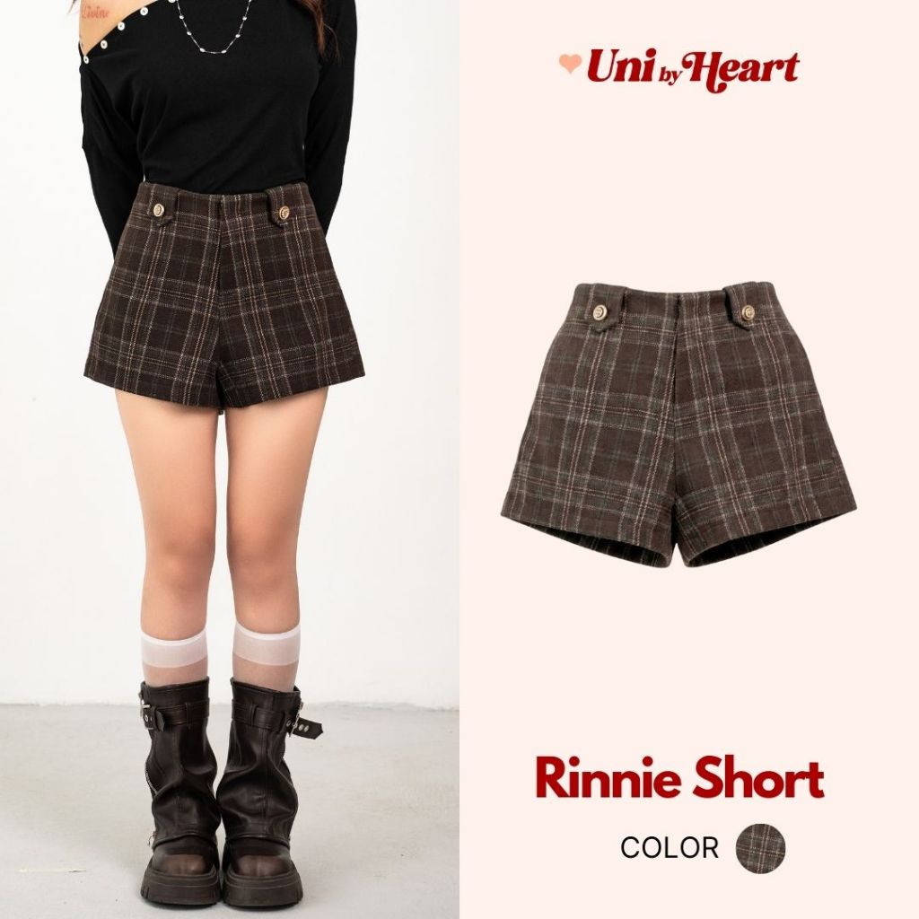 Quần đùi dạ Rinnie Short QD012 họa tiết kẻ caro, cạp phối cúc - Uni By Heart