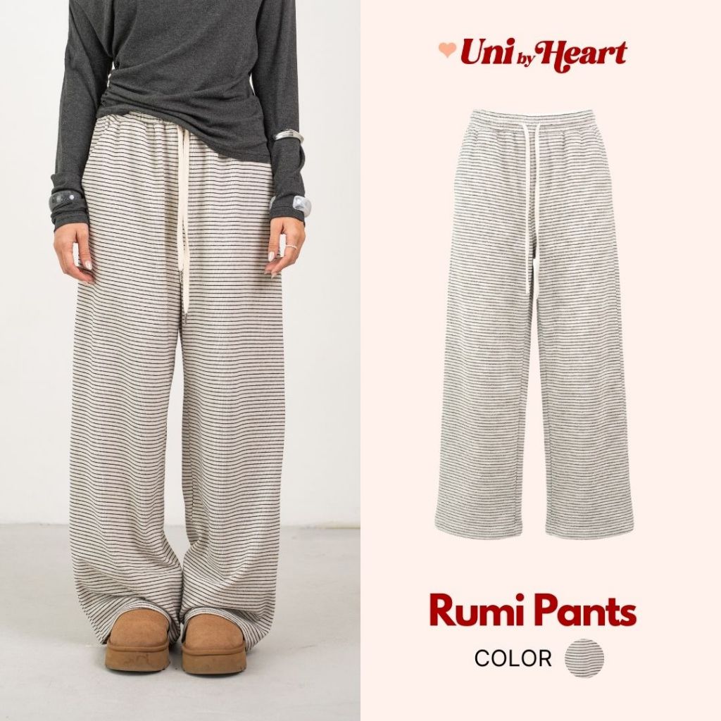 Quần ống suông Rumi Pants QD011 họa tiết kẻ ngang, cạp chun - Uni By Heart