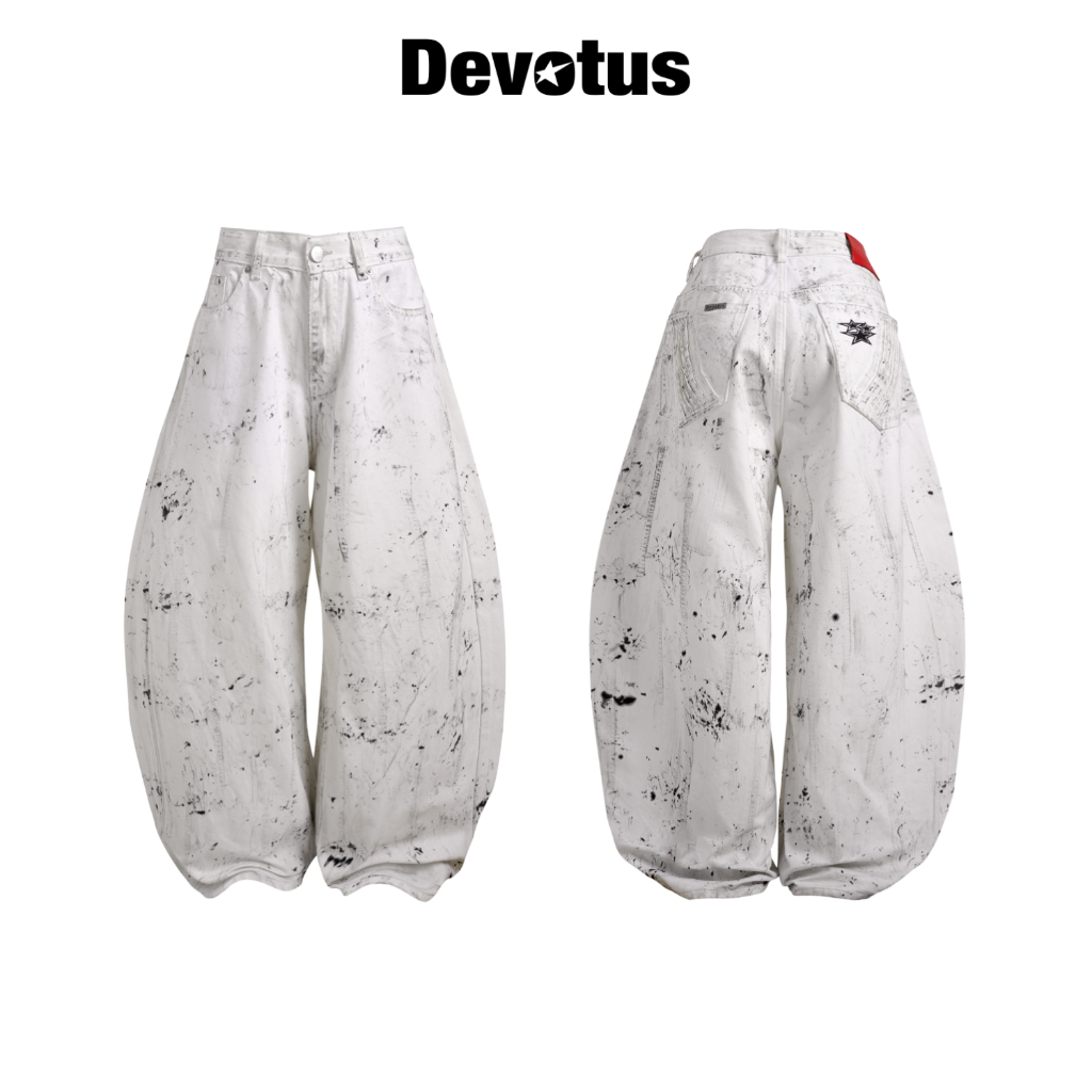 Quần dài Baggy Jeans trắng vẩy sơn ống cong Devotus Local Brand - Ink Pants trắng vẩy sơn