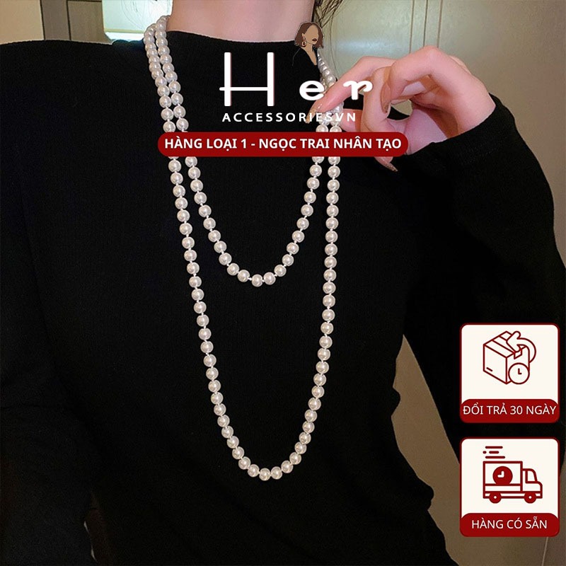 Dây chuyền ngọc trai nhân tạo dáng dài Her Acessories, vòng cổ ngọc trai nữ sang trọng đeo nhiều kiểu
