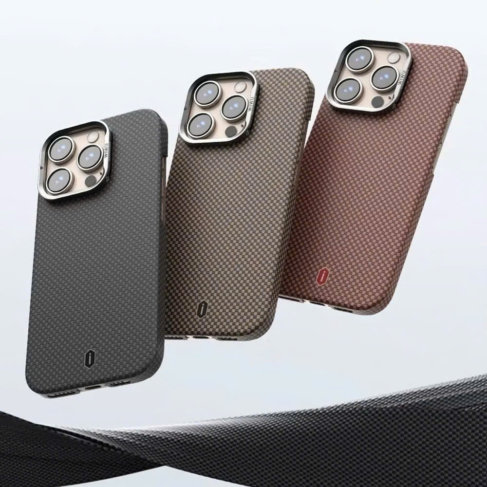 Ốp Lưng WIWU ARAMID ARMOR Kevlar Case Siêu Mỏng Chống Sốc Giá Đỡ Kim Loại Cho Iphone 16 Pro Max / 16