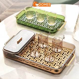  Khay trà khay úp ly cốc trong suốt DOMES 2 lớp kèm hộp lưu trữ đựng trà cafe đa năng chất liệu nhựa acrylic cứng cáp 
