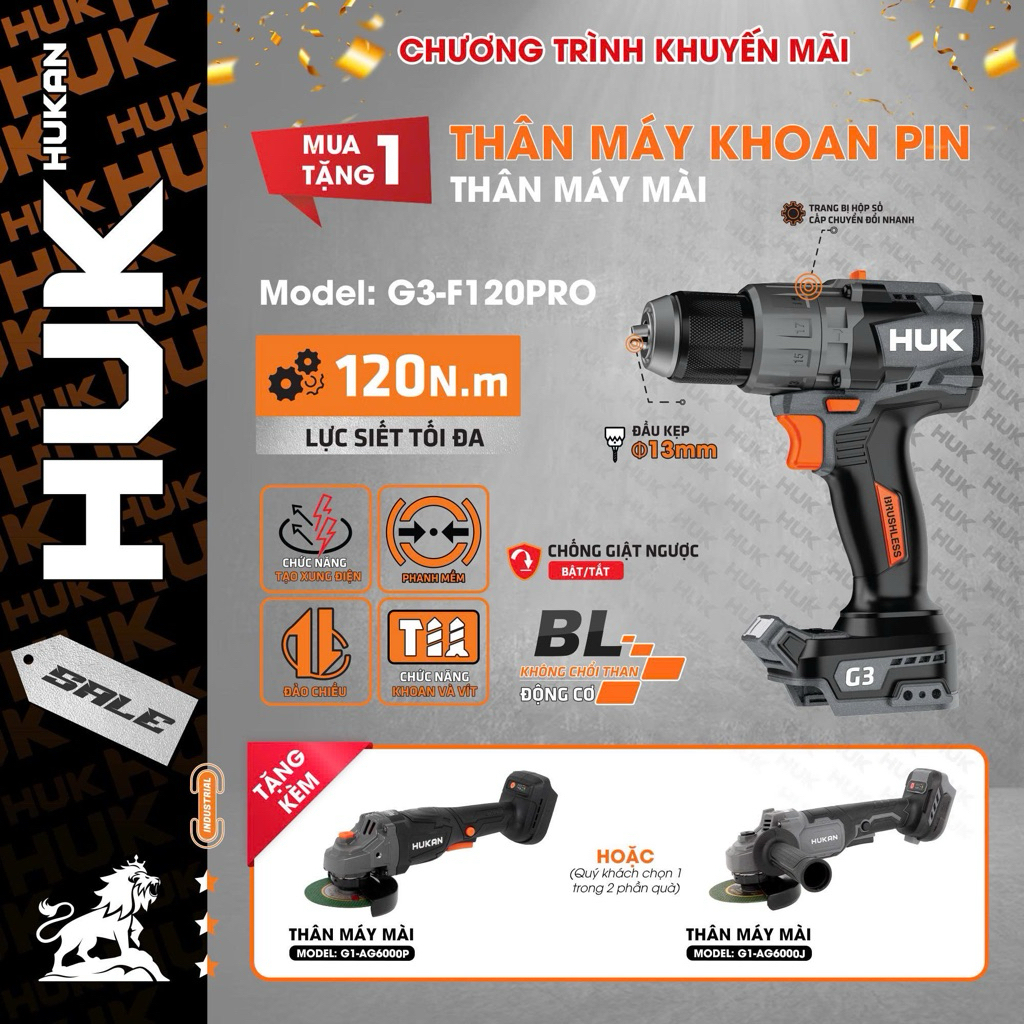 [GEN3] Máy khoan pin GEN3 HUKAN G3-F120PRO,Chuyên rút lõi,Tặng kèm thân máy mài 6000j,Bảo hành 1 năm